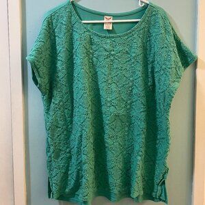 Womens 2x Pale Green Lace Top